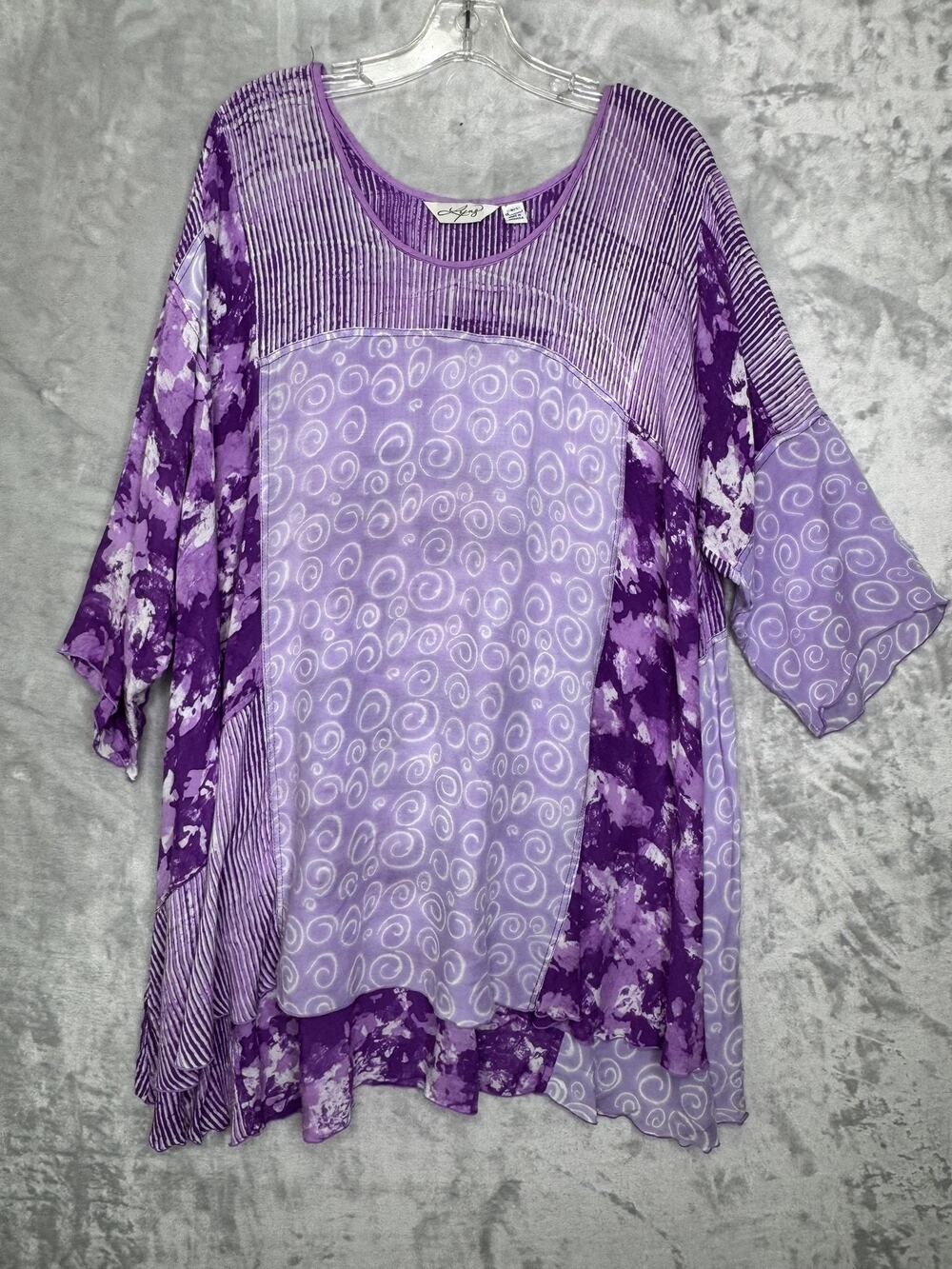 Lyng Designs Top Womens 0/1 Purple Mixed Print Art to Wear Lagenlook Tunic Boho